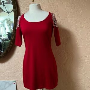 Forever 21 RED KNIT DRESS WITH JEWELS small